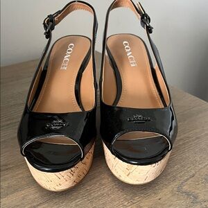 Coach Black Patent Leather Platform Sandals